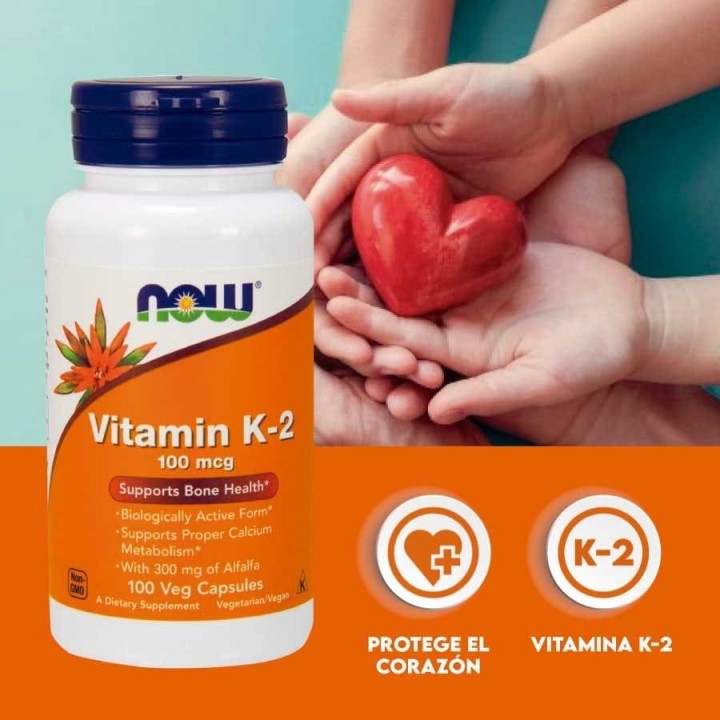 Vitamina K-2 Now Foods Salud Vascular y Osea 100 mcg 100 Capsulas Veganas V3243 Now Nutrition for Optimal Wellness