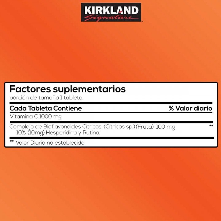 Kirkland Vitamina C con Complejo de Bioflavonoides de Rosa Mosqueta y Citricos 1000 mg 500 Tabletas V3080 Kirkland Signature