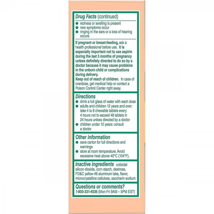 ASPIRINA MASTICABLE BAYER Dosis Baja Sabor Naranja 81 mg 108 Tabletas PACK X3 V3290 Bayer