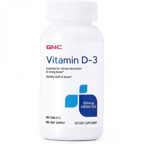 GNC Vitamina D-3 Soporte para la Absorcion de Calcio 25mcg 180 Tabletas V3321 GNC