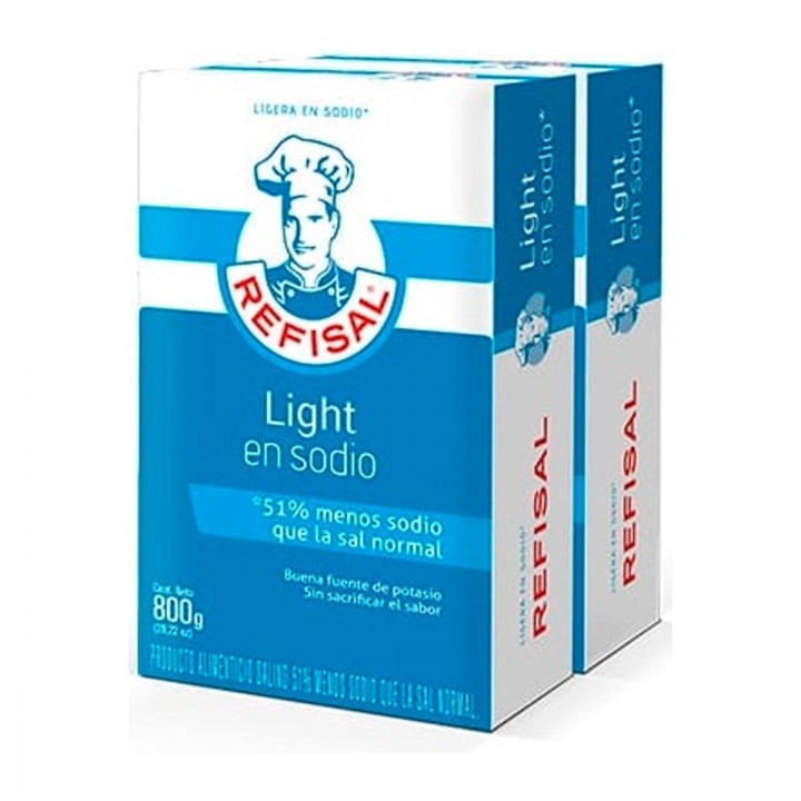 Sal Light Refisal 50% Menos en Sodio 800grs X 2 Cajas D1160 REFISAL