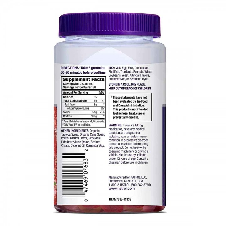 Natrol Melatonin en Gomas Sueño Prolongado Sabor a Fresa 10 mg 140 unidades V3096 Natrol