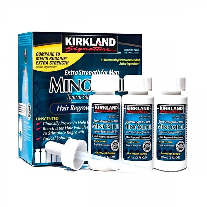 Kirkland Minoxidil Solucion Topica 5% Extra Fuerte para Hombre x 6 Botellas 60 ml Total 360 ml C1158 Kirkland Signature
