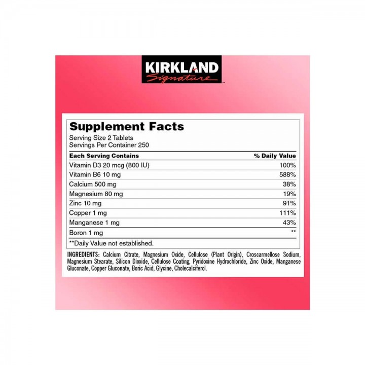 Kirkland Citrato de Calcio Magnesio y Zinc con Vitamina D3 500 Tabletas V3161 Kirkland Signature