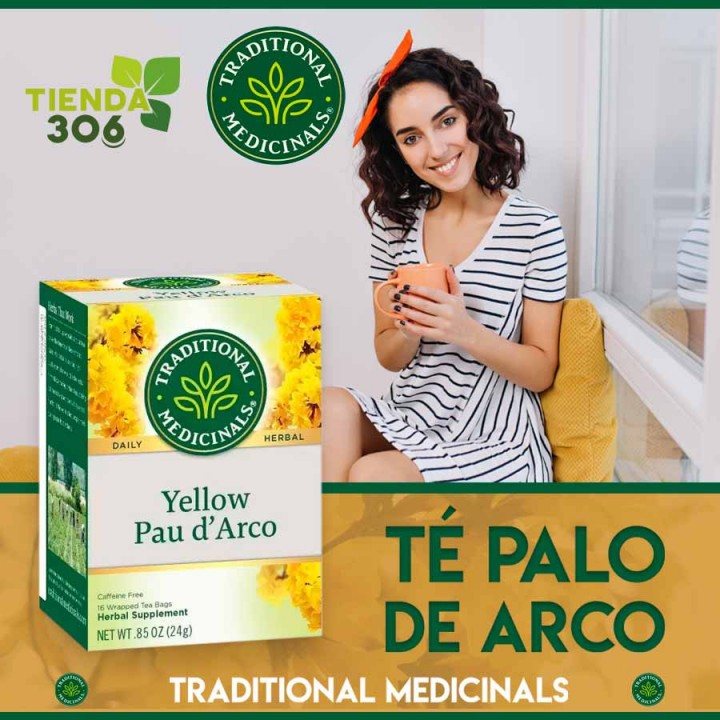 Tradicional Medicinals Té Herbal Palo de Arco (Yelow Pau D’Arco) Libre de Cafeína 16 Bolsitas .85 oz. (24g) T2056 TRADITIONAL...