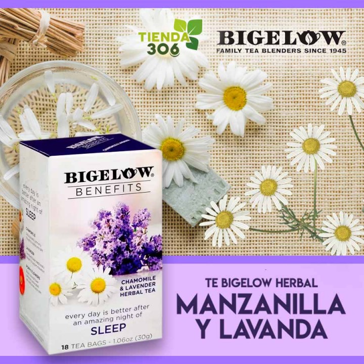 Té Bigelow Herbal Manzanilla y Lavanda Libre de Cafeína 18 Bolsitas 30g T2045 BIGELOW