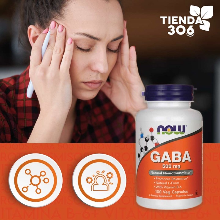 Now Gaba 500 mg Neurotransmisor + Vitamina B-6 100 Cápsulas Vegetales V3035 Now Nutrition for Optimal Wellness