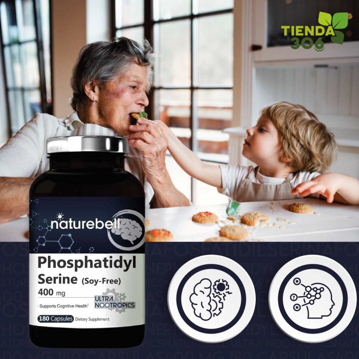 Fosfatidilserina -Phosphatidyl Serine Naturebell Ultra Nootropics Gluten Free Dairy Free 400 mg 180 Cápsulas V3038 Naturebell