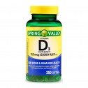 SPRING VALLEY Vitamina D3 125 mcg (5,000 IU) 250 Capsulas Blandas V3087 SPRING VALLEY