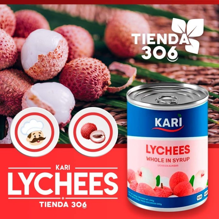 Kari Lychees - Lichis Enteros en Almibar Ligero 567g (250g drenado) Contiene 2,5 Porciones D1140 Kari