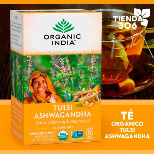 Te ORGANIC INDIA Tulsi Ashwagandha Caffeine Free 18 Bolsitas 36g T2069 ORGANIC INDIA
