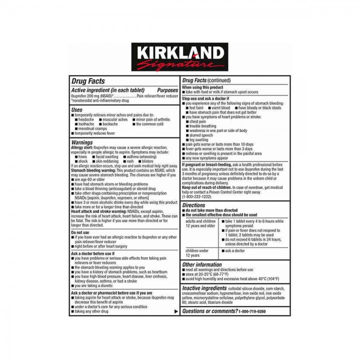 Kirkland Ibuprofen 500 Tabletas 200mg V3194 Kirkland Signature