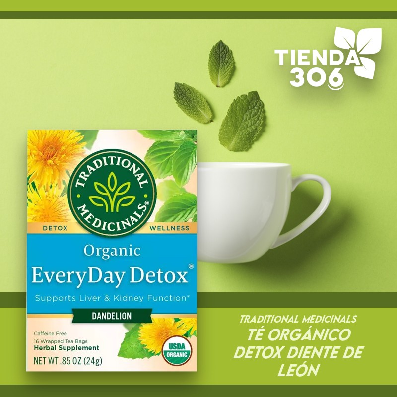 Traditional Medicinals Organic Té Herbal Diente de León Everyday Detox Libre de Cafeína 16 Bolsitas .85 oz. (24g) T2085 TRADI...