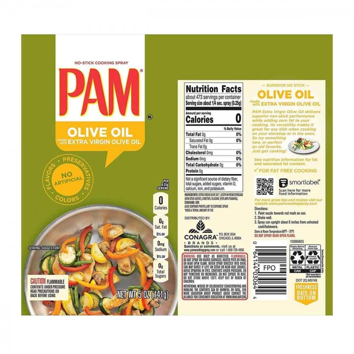 Aceite de Oliva Pam Spray Extravirgen Sin Colorante Artificiales 5 Oz D1134 PAM