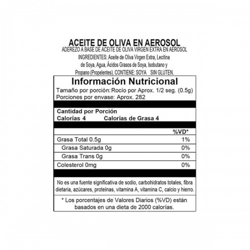PAM Aceite de Oliva Spray Extra Virgen Sin Colorante Artificiales 5 oz D1134 PAM