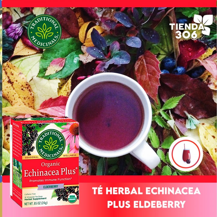 Traditional Medicinals Organic Té Herbal Echinacea Plus Elderberry Libre de Cafeína 16 Bolsitas .85 oz. (24g) T2084 TRADITION...