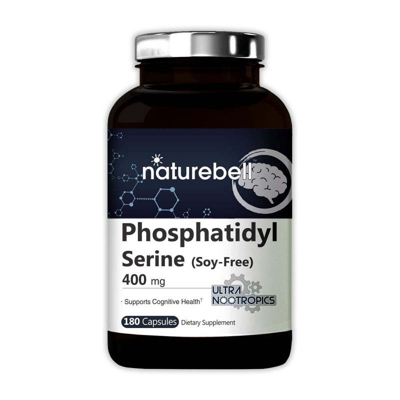 Fosfatidilserina -Phosphatidyl Serine Naturebell Ultra Nootropics Gluten Free Dairy Free 400 mg 180 Cápsulas V3038 Naturebell