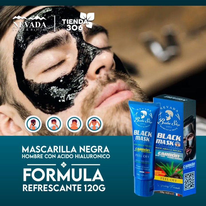 Nevada Black Mask Hombre con Acido Hialuronico Formula Refrescante 120g C1021 Nevada Natural Products