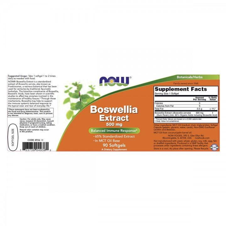 Now Extracto de Boswellia 500 mg 90 Cápsulas V3364 Now Nutrition for Optimal Wellness
