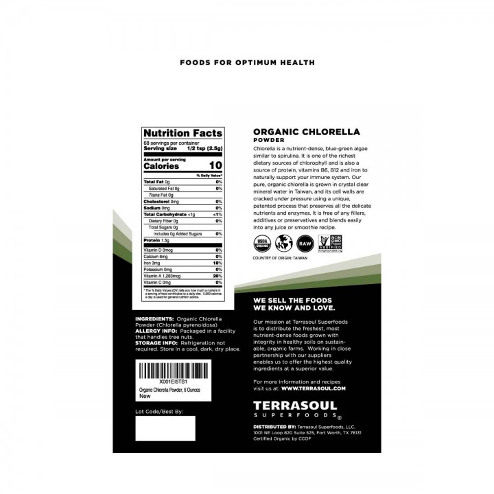 Terrasoul Chlorella Organica en Polvo 6 oz (170 g) V3378 TERRASOUL