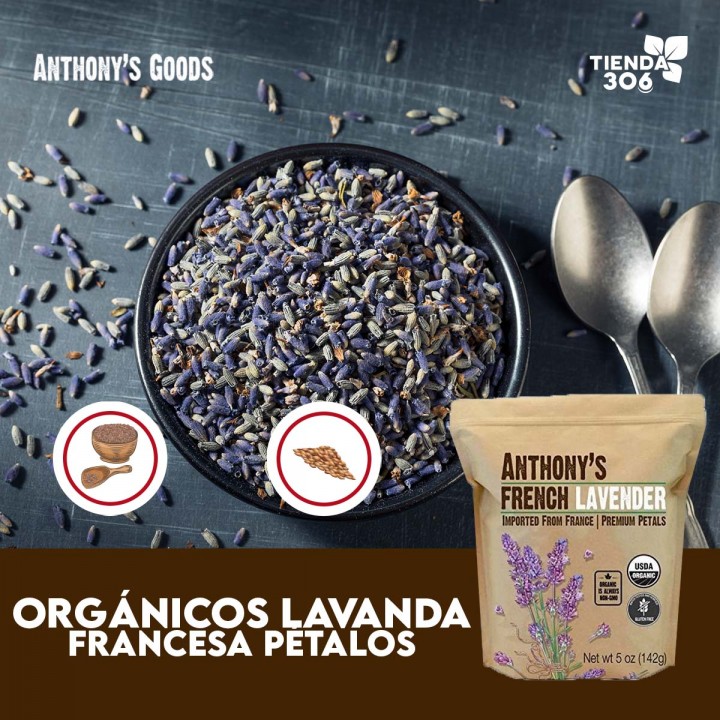 Anthony's French Lavender Pétalos Secos de Lavanda Francesa Orgánica, USDA ORGANIC, Gluten Free, NON-GMO 5 oz (142g) T2107 An...