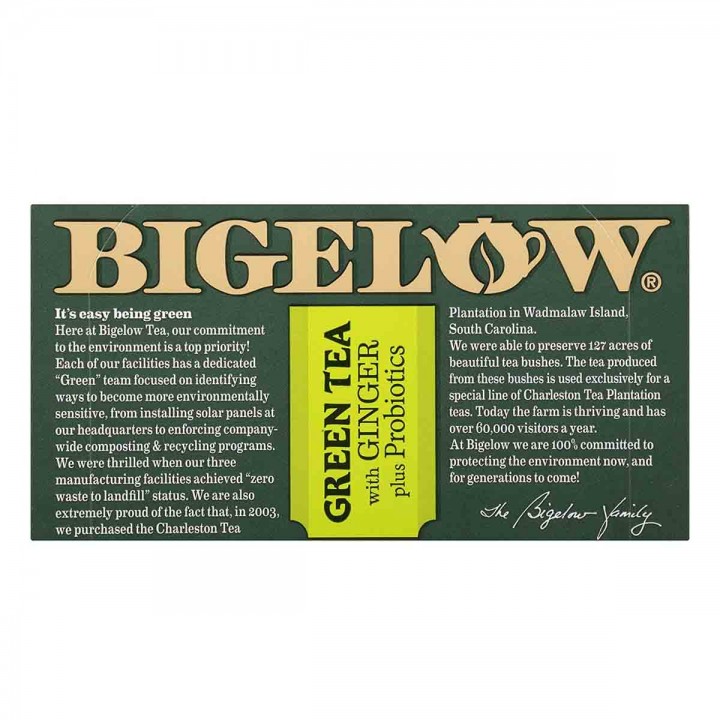 Bigelow Té Verde con Jengibre Mas Probioticos 18 Bolsitas 90 oz (25 g) T2108 BIGELOW