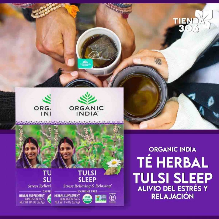 ORGANIC INDIA Tulsi Sleep Té Herbal Alivio del Estrés y Relajación 18 Bolsitas 32.4g T2111 ORGANIC INDIA