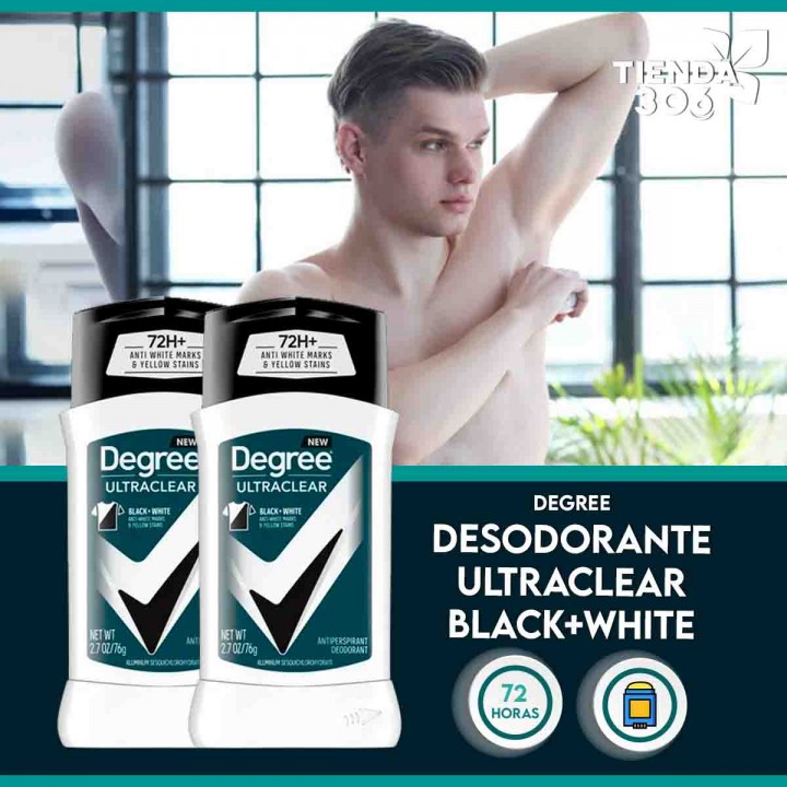 Degree Mens Desodorante Antitranspirante Motion Sense UltraClear Black & White Marcas Antiblancas 72H 2.7 oz (76g) C1209 Degree