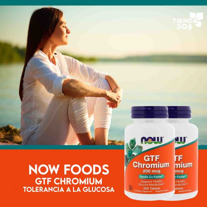 Now GTF Chromium Tolerancia a la Glucosa 200 mcg 250 tabletas V3118 Now Nutrition for Optimal Wellness