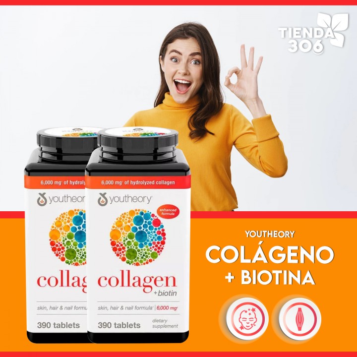Youtheory Colageno + Biotina 6000 mg 390 Tabletas V3124 Youtheory