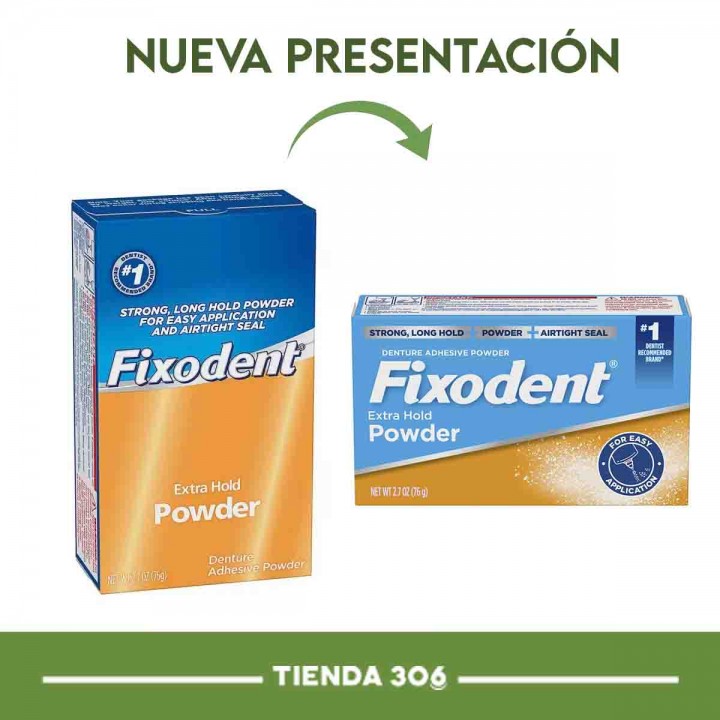 Polvo Adhesivo Para Dentaduras Postizas Fixodent Extra Hold Powder 2.7 oz (76g) C1188 FIXODENT