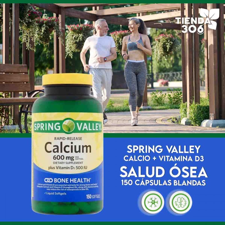 Calcio 600 mg + Vitamina D3 Spring Valley Salud Ósea 150 Cápsulas blandas V3182 SPRING VALLEY