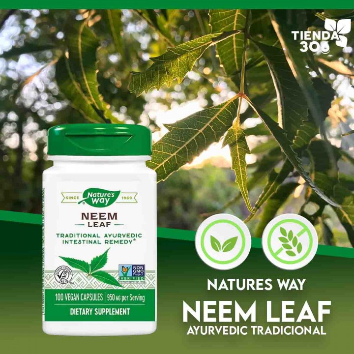 Nature's Way Neem Leaf Ayurvedic Tradicional 950 mg por Servicio, 100 Cápsulas Veganas V3196 Nature's Way