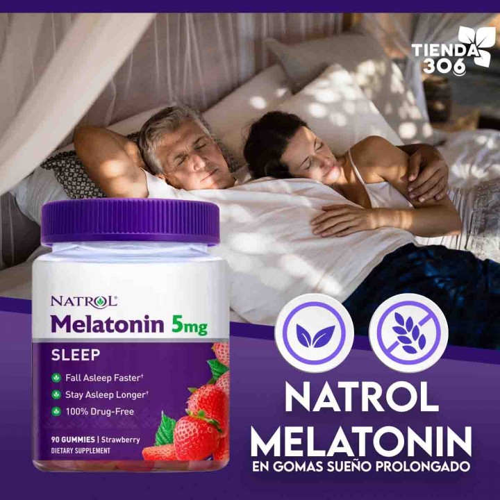Natrol Melatonin en Gomas Sueño Prolongado Sabor a Fresa 5 mg 90 unidades V3199 Natrol