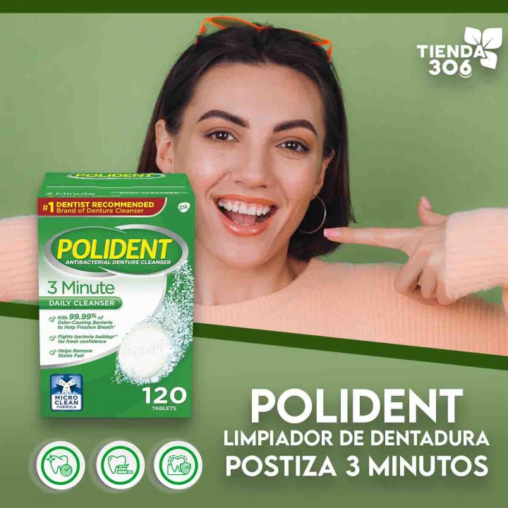 Polident Limpiador de Dentadura Postiza 3 Minutos 120 Tabletas C1213 POLIDENT