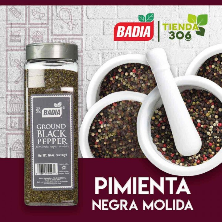 Pimienta Negra Molida (Ground Black Pepper) Badia Gluten Free 16 oz (453.6g) D1106 BADIA