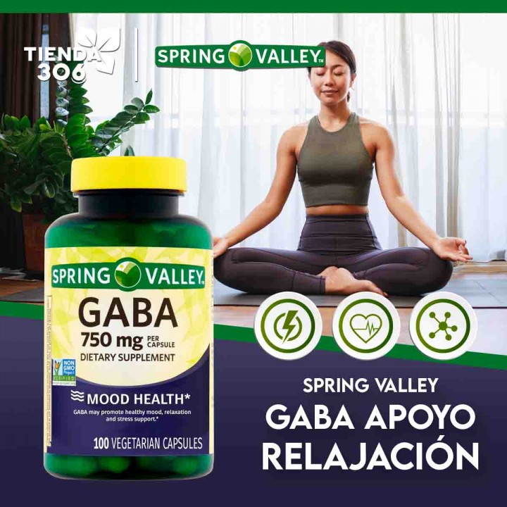SPRING VALLEY GABA Apoyo Relajacion 750 mg 100 Capsulas V3300 SPRING VALLEY