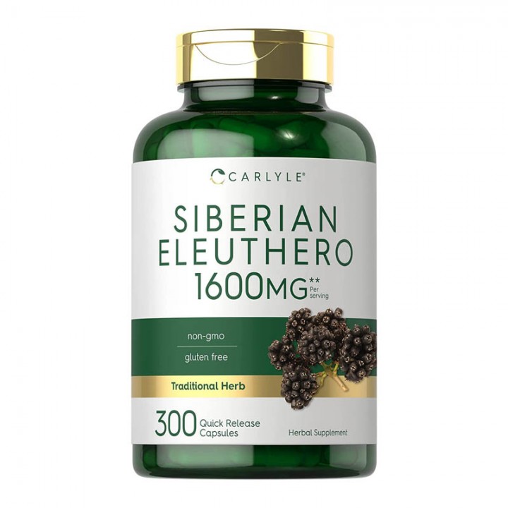 Carlyle Eleuthero Siberiano o Ginseng Siberiano 1600 mg Suplemento herbal 300 cápsulas en polvo V3393 CARLYLE