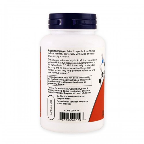 Now Gaba Apoyo Neurotransmisor 750 mg 100 Cápsulas Vegetales V3067 Now Nutrition for Optimal Wellness