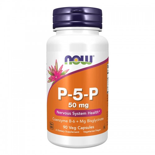 Now P-5-P 50 mg con Coenzima B-6 + Mg Bisglicinato, 50 mg 90 Cápsulas Vegetales V3396 Now Nutrition for Optimal Wellness