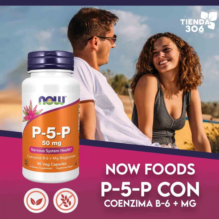 Now P-5-P 50 mg con Coenzima B-6 + Mg Bisglicinato, 50 mg 90 Cápsulas Vegetales V3396 Now Nutrition for Optimal Wellness
