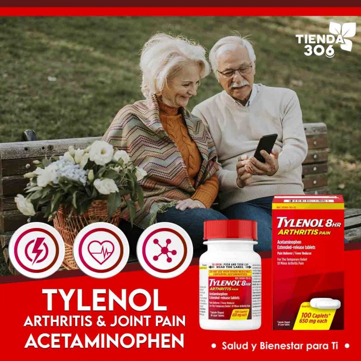 Tylenol 8 Horas Arthritis Alivio del Dolor Acetaminofen Acción Prolongada 100 Tabletas V3397 TYLENOL