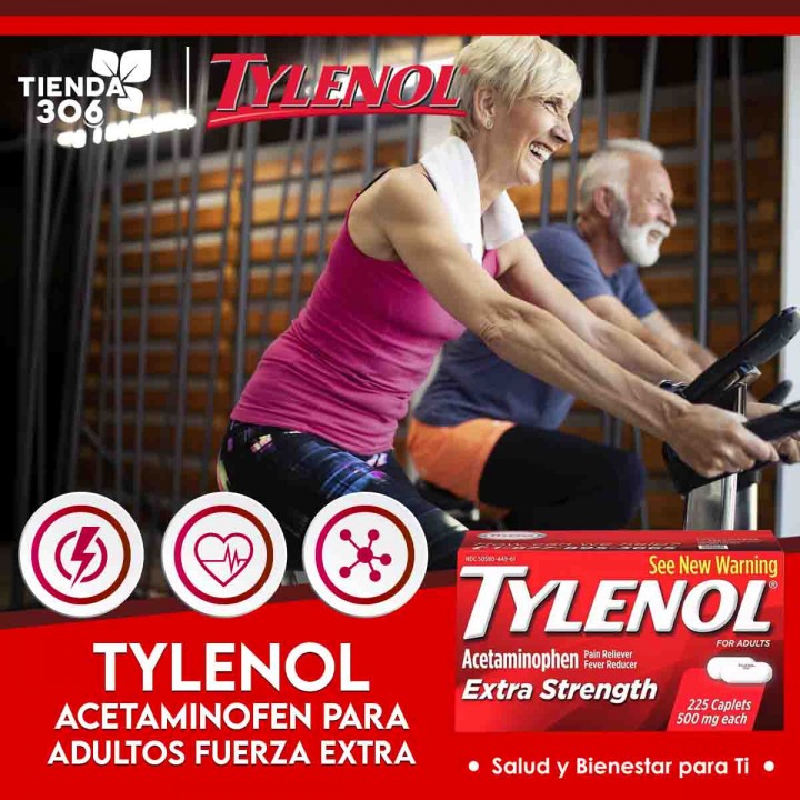 Tylenol Extra Strength Acetaminophen - Extra Fuerte Reduce el Dolor y Temporalmente la Fiebre, 500 mg 225 Tabletas V3311 TYLENOL