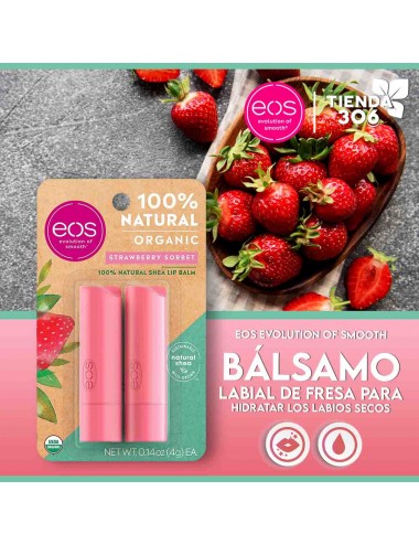 EOS Bálsamo Labial 100% Natural y Orgánico de Strawberry Sorbet para Hidratar los Labios Secos 0,14oz (4g) C1214 eos evolutio...