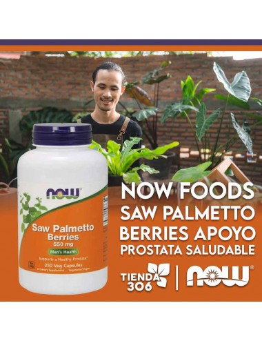 Now Saw Palmetto Berries Apoyo Prostata Saludable 550 mg 250 Cápsulas V3297 Now Nutrition for Optimal Wellness