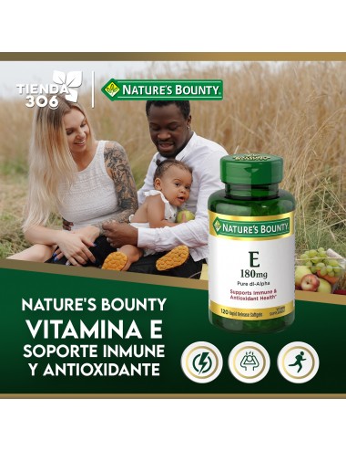 NATURE'S BOUNTY VITAMINA E Soporte Inmune y Antioxidante 180mg 120 Softgels V3307 NATURE'S BOUNTY