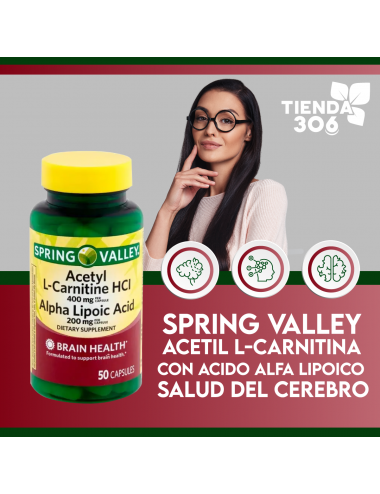 Spring Valley Acetil L-Carnitina Con Acido Alfa Lipoico Salud Del Cerebro 50 Capsulas V3340 SPRING VALLEY