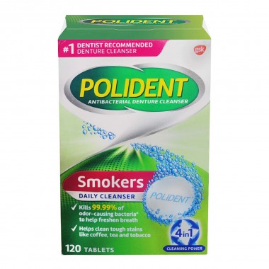 Polident Limpiador de Dentadura Postiza Fumadores 120 Tabletas C1156 POLIDENT