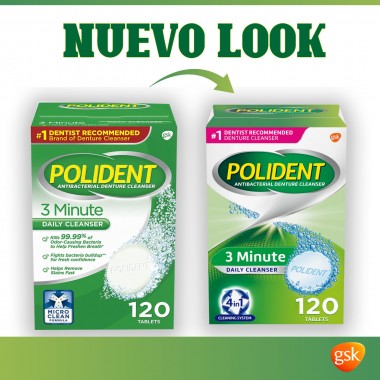 Polident Limpiador de Dentadura Postiza 3 Minutos 120 Tabletas C1213 POLIDENT