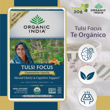 ORGANIC INDIA Tulsi Focus Té Herbal Vainilla Clementina 18 Bolsitas 36g T2144 ORGANIC INDIA